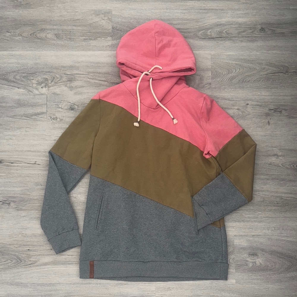 AMPERSAND AVE Pink and Gray Colorblock Sweater with Hood
